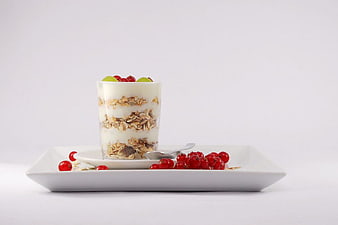 Healthy Breakfast Parfait with Granola and Red Currants