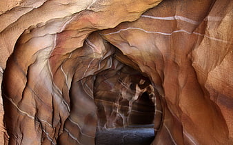 Interior View of Erosion Carved Sandstone Canyon Tunnel