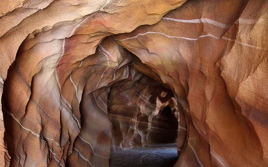 Interior View of Erosion Carved Sandstone Canyon Tunnel