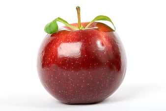 Fresh Red Apple With Green Leaf Isolated On White Background