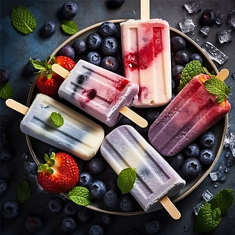 Colorful Berry Popsicles with Fresh Fruit and Mint