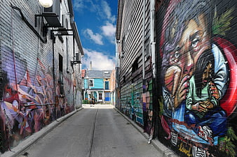 Colorful Graffiti Alleyway in Urban City
