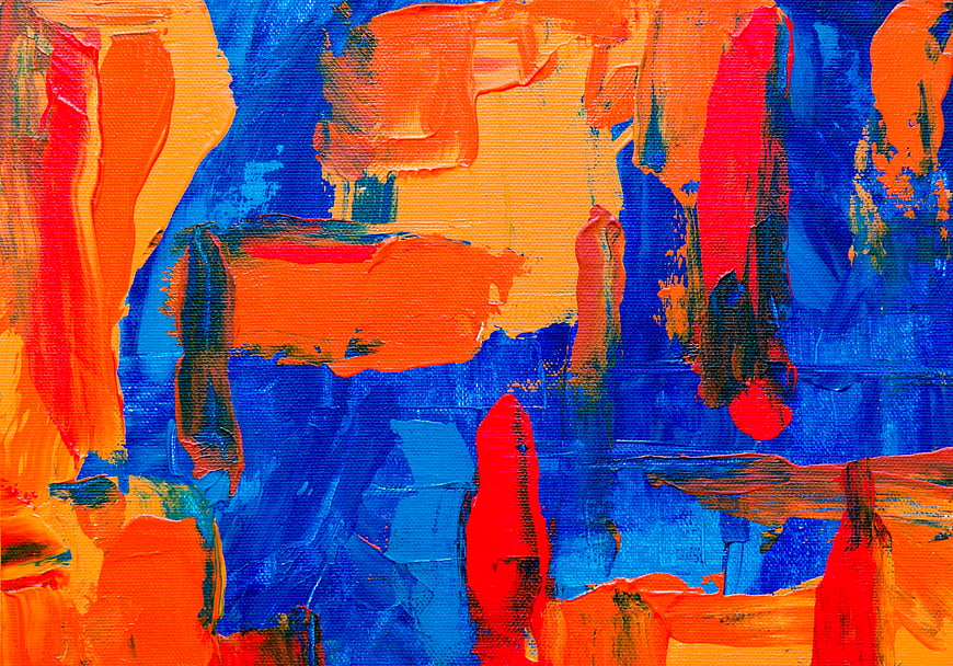 Vibrant Abstract Acrylic Painting with Blue and Orange Brushstrokes