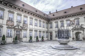 Historic Baroque Courtyard with Sculpture in Brno