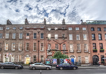 Abandoned brick building with fire damage in Dublin street