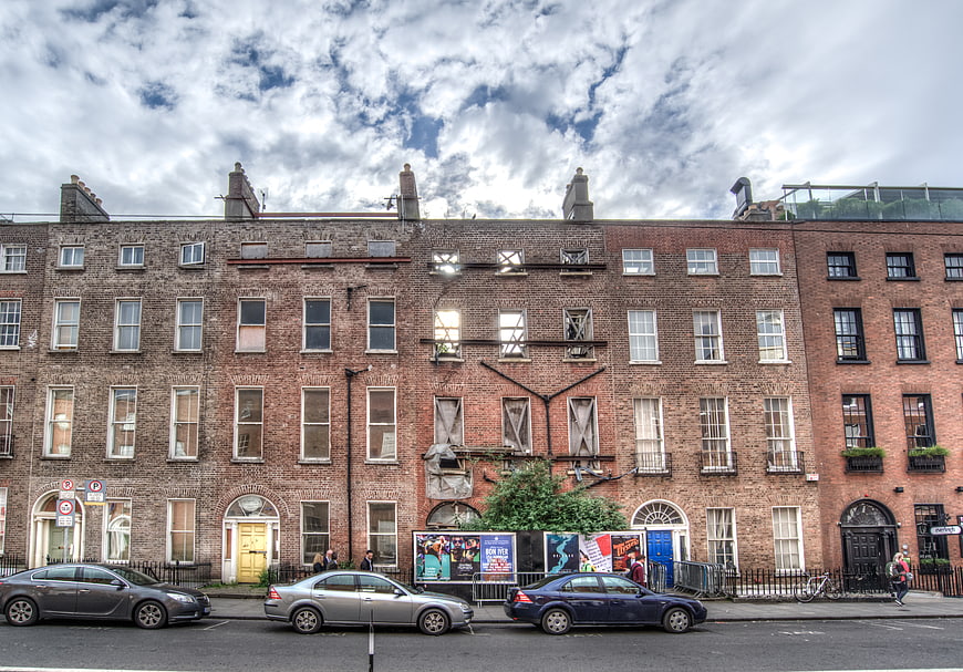 Abandoned brick building with fire damage in Dublin street
