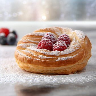Golden Raspberry Danish Pastry with Powdered Sugar