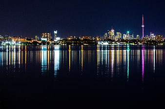 Toronto Skyline Night Reflection on Water