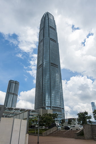 Low angle view of International Finance Centre Hong Kong skyscraper