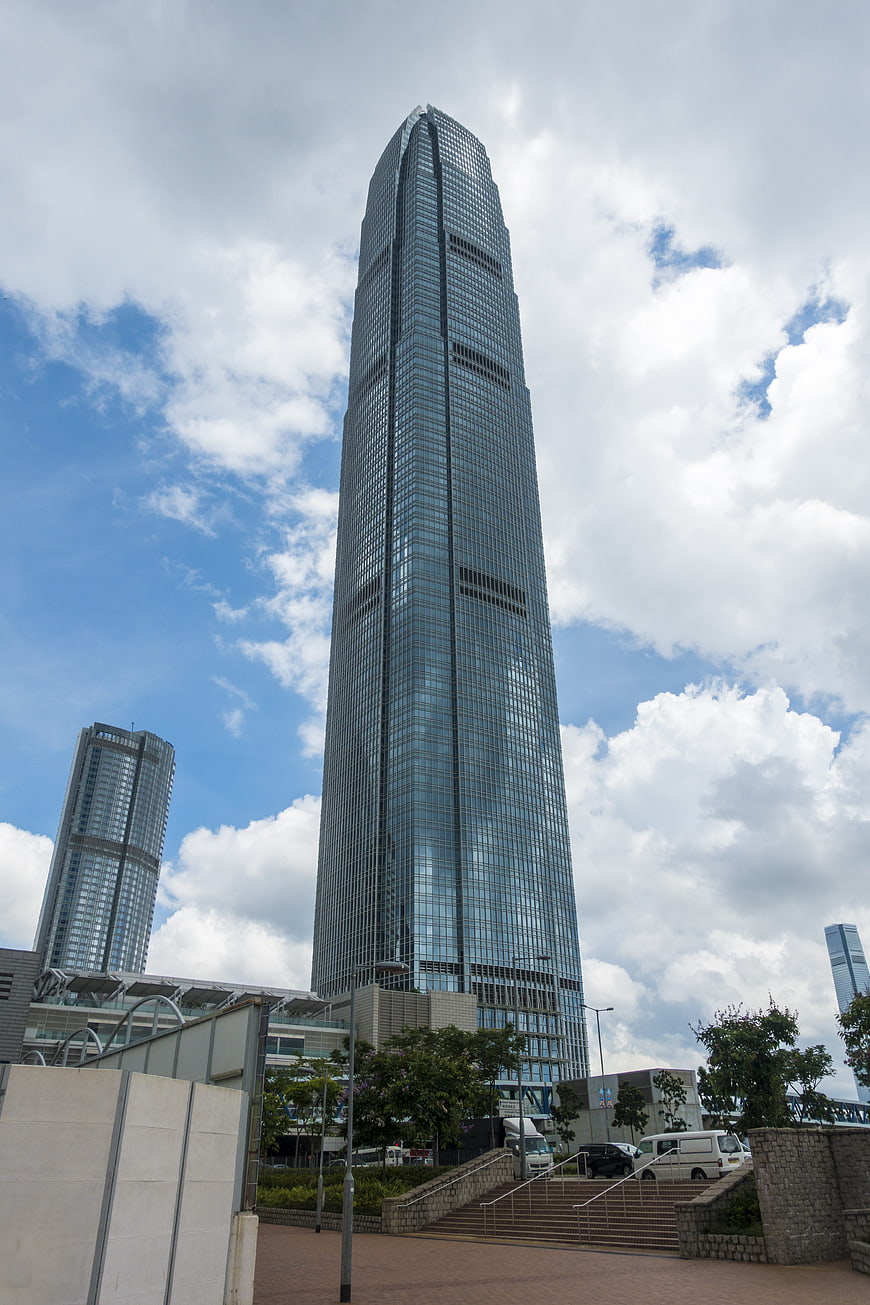 Low angle view of International Finance Centre Hong Kong skyscraper
