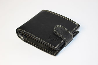 Black Leather Wallet With Contrast Stitching On White Background