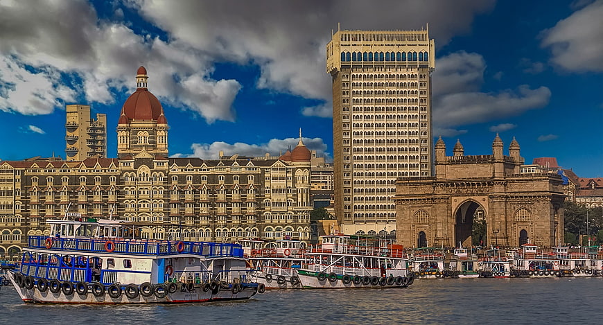 Gateway of India and Taj Mahal Palace Hotel Mumbai Skyline