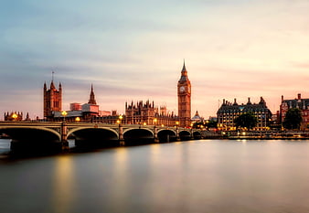 London Skyline at Sunset with Big Ben and Westminster Bridge