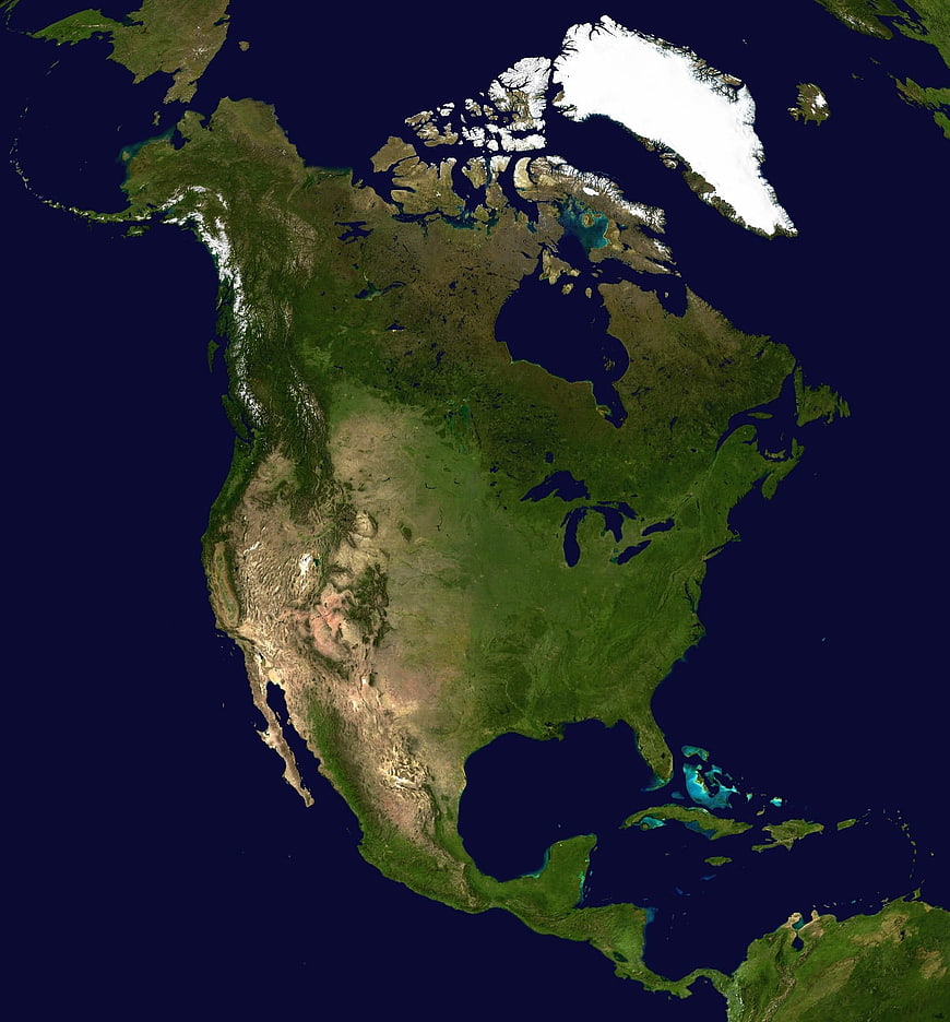 Satellite view of North America continent from space