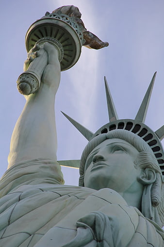 Low Angle View of Statue of Liberty Face and Torch