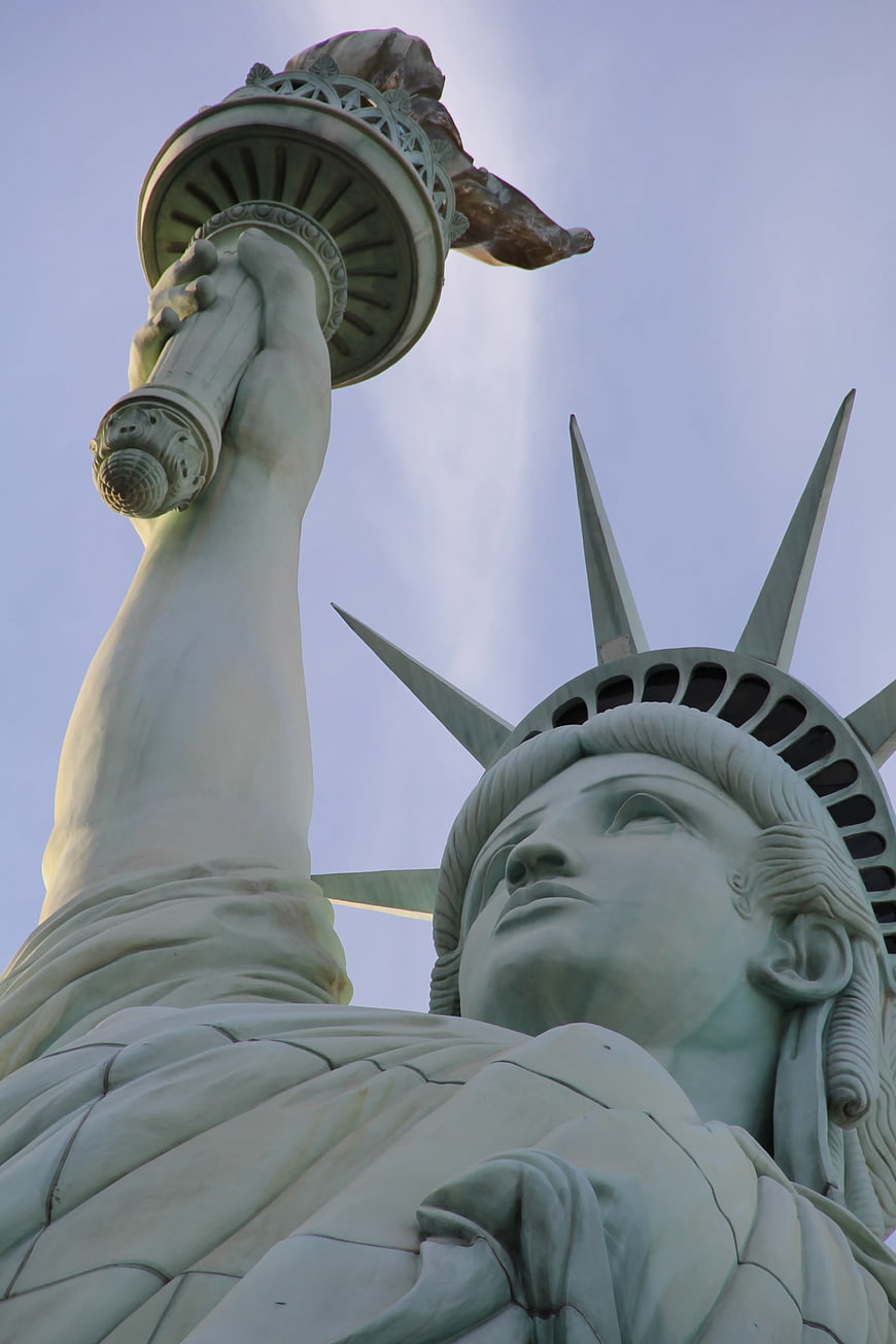 Low Angle View of Statue of Liberty Face and Torch