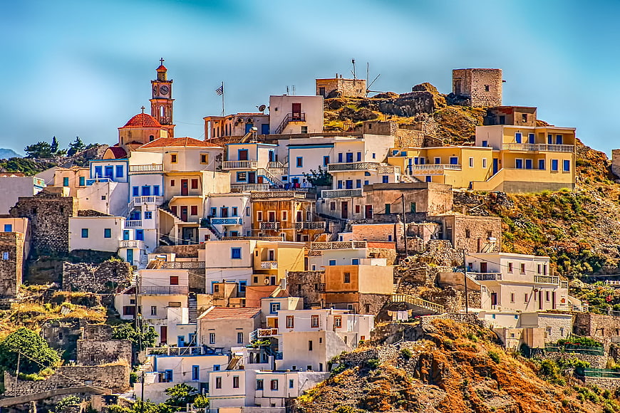 Colorful Hillside Village in Olympos, Karpathos, Greece