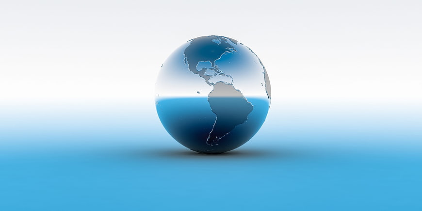 3D Blue Glass Globe of Americas on Gradient Background
