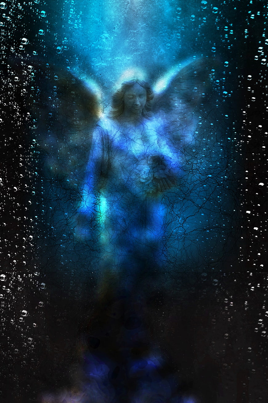 Ethereal Blue Angel Spirit in Underwater Fantasy Art