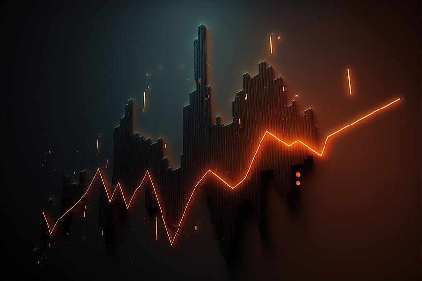 Futuristic 3D Financial Growth Chart with Neon Glow