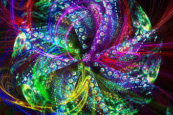 Vibrant multicolor fractal kaleidoscope pattern with swirling glass textures