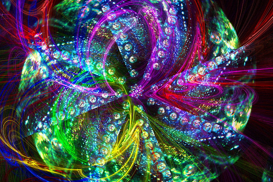 Vibrant multicolor fractal kaleidoscope pattern with swirling glass textures
