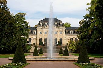 Grand Baroque Palace with Central Fountain and Formal Gardens