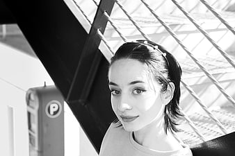 Black and white portrait of stylish woman with headband