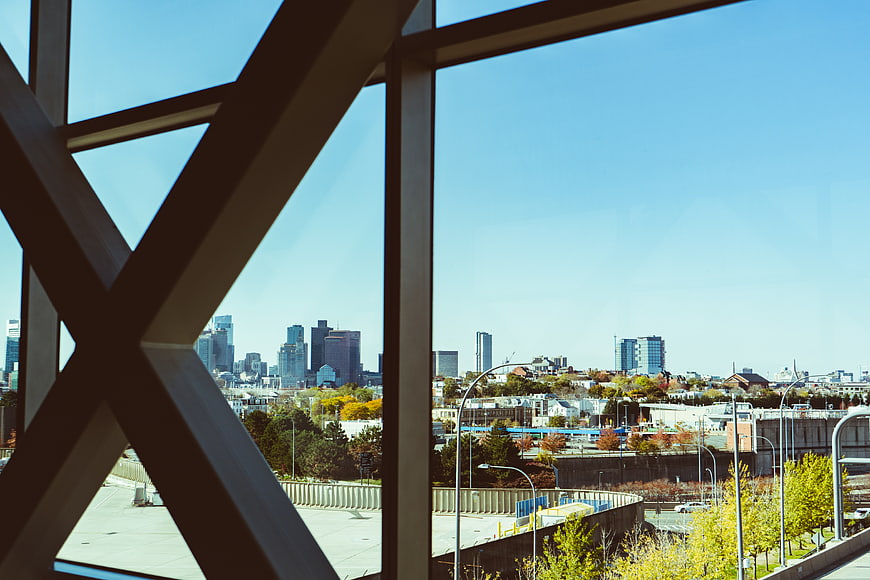 Boston Skyline View Through Airport Window Frame