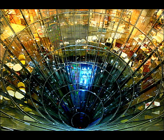 Looking Up At Glass Atrium Architecture In Department Store