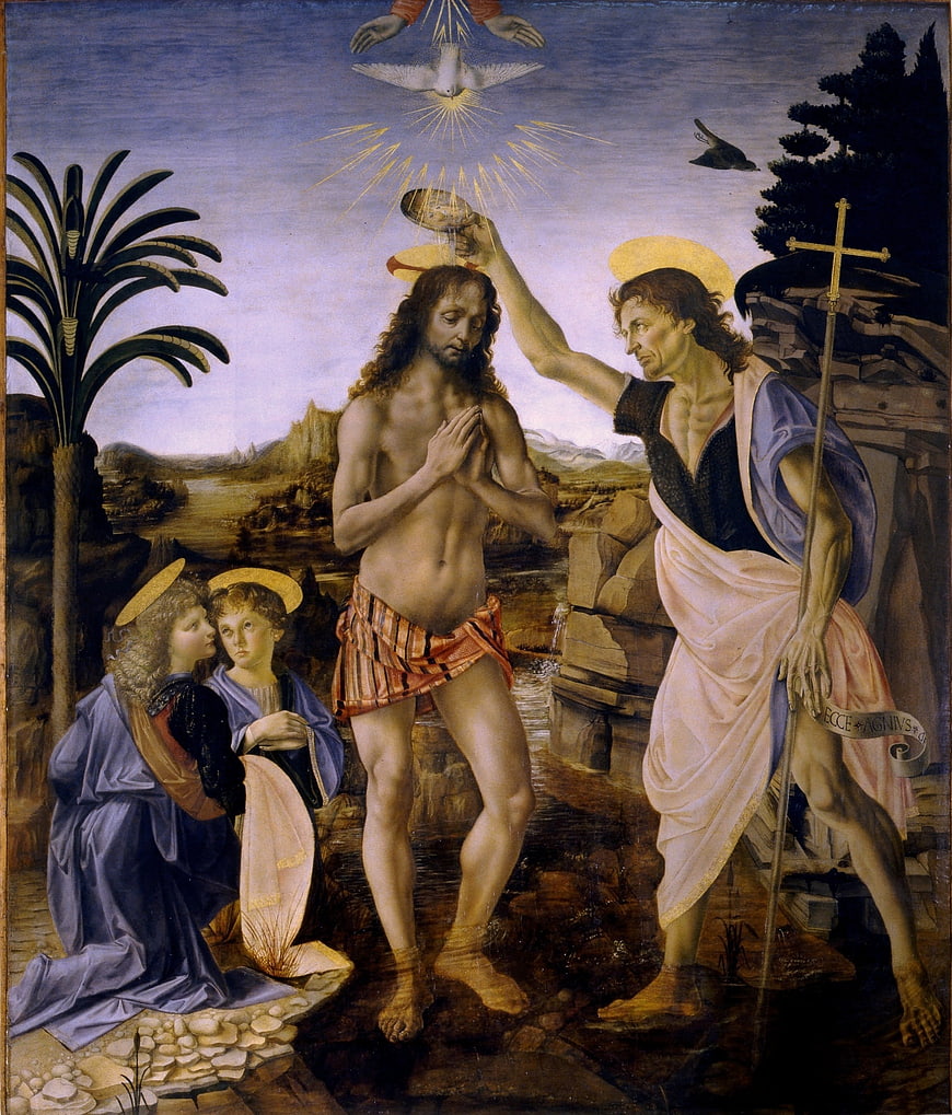 The Baptism of Christ Renaissance Painting by Verrocchio and da Vinci