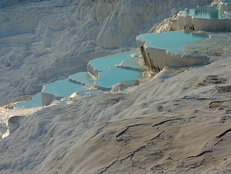 Pamukkale travertine terraces with turquoise thermal pools