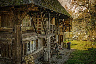 Old Rustic Wooden Barn with External Staircase