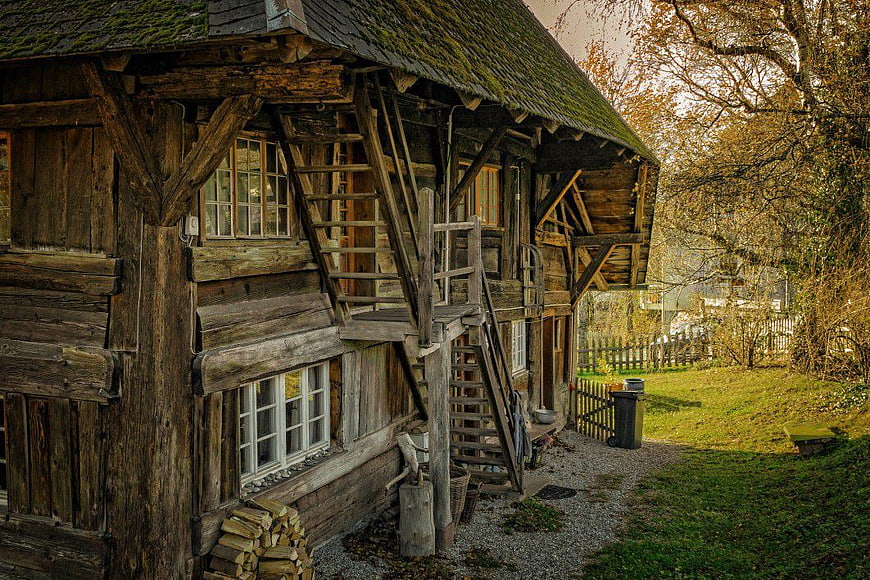 Old Rustic Wooden Barn with External Staircase