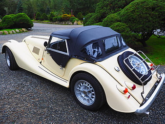 Rear Three-Quarter View of Cream Morgan Plus 8 Convertible