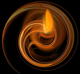 Abstract Orange and Gold Flame Fractal Spiral