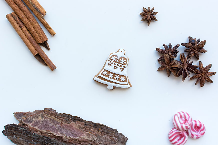 Christmas gingerbread bell cookie with cinnamon and spices