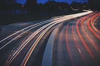 Long Exposure Highway Traffic Light Trails at Night