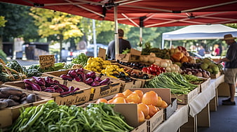 Fresh organic vegetables at an outdoor farmers market stall
