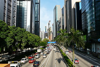 Hong Kong Financial District Traffic and Skyscrapers