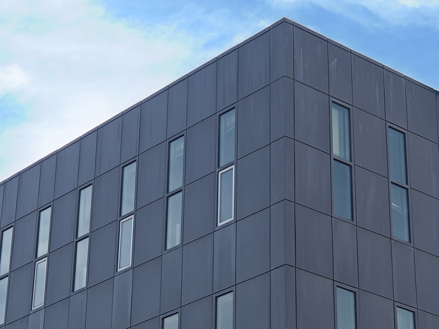 Modern Gray Office Building Facade with Windows