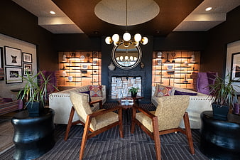 Modern Interior Design with Symmetrical Seating and Fireplace