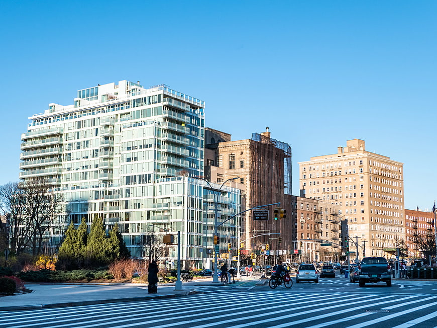 Modern Glass Apartment Building in Brooklyn Cityscape