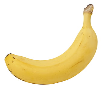 Single ripe yellow banana isolated on a clean white background