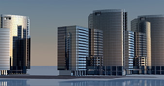Modern Glass Skyscrapers 3D Architectural Rendering