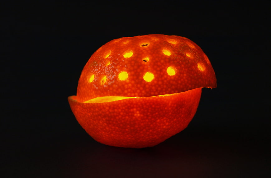 Glowing Orange Peel Lantern with Candle Light