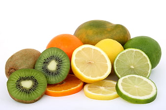 Fresh Assorted Tropical Fruits on White Background