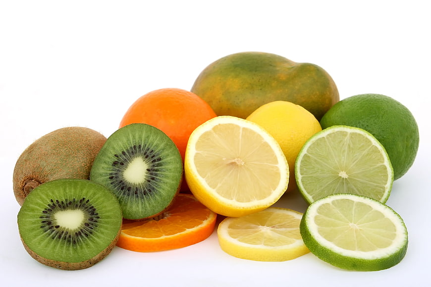Fresh Assorted Tropical Fruits on White Background