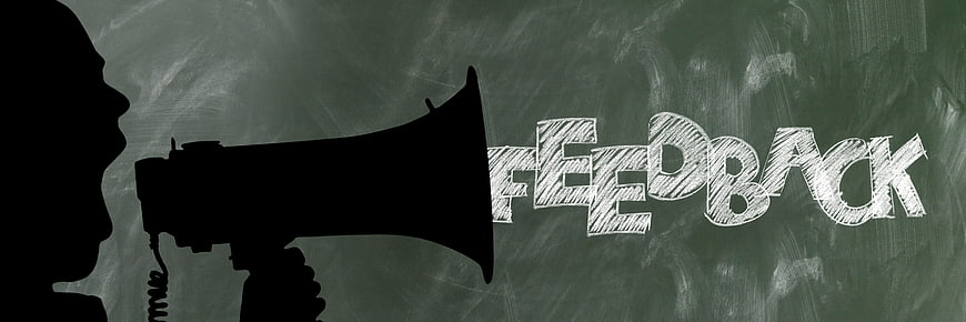 Silhouette of person shouting feedback through megaphone on chalkboard