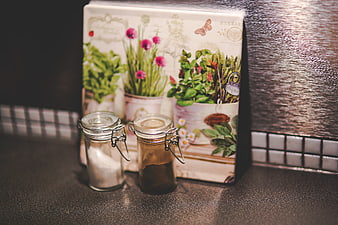Salt and Pepper Shakers with Herb Garden Tin